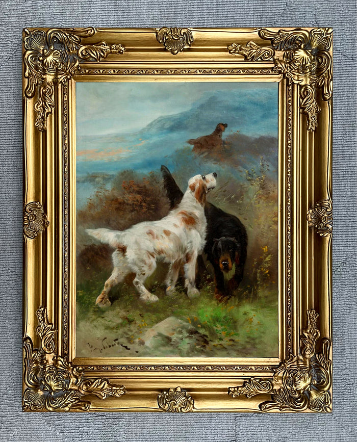 Fine Oleograph on Canvas - A Pair of Setters in the Mountains after Henri Schouten