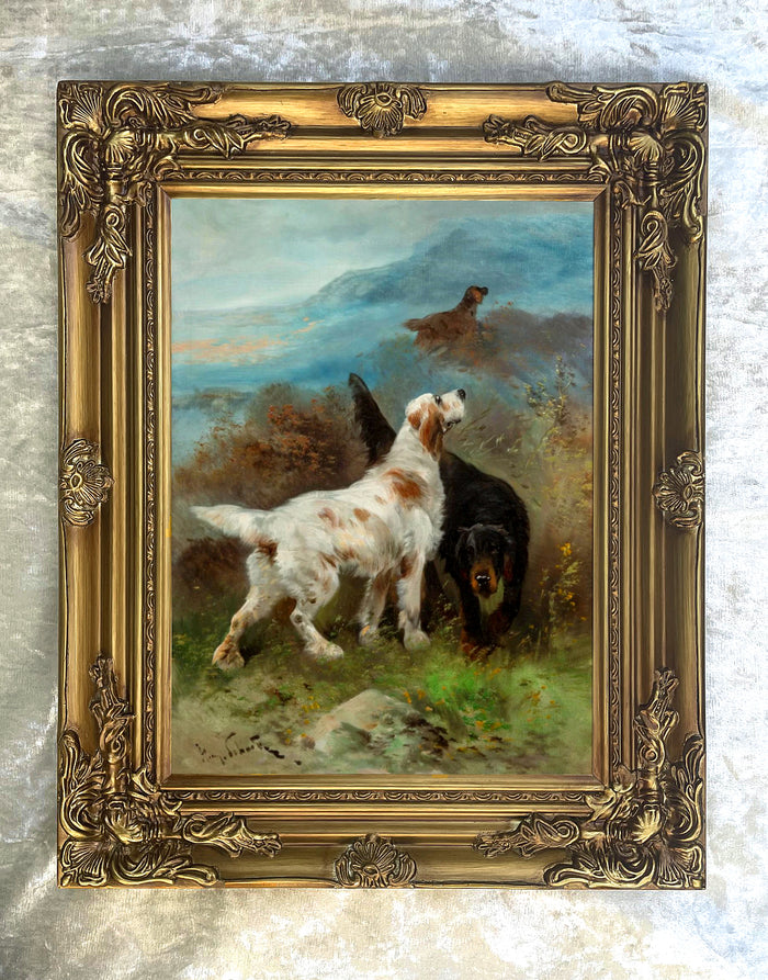 Fine Oleograph on Canvas - A Pair of Setters in the Mountains after Henri Schouten
