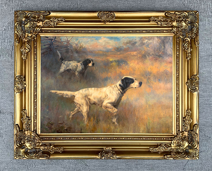 Fine Oleograph on Canvas - A Pair of English Setters in the Field - aft Rosseau