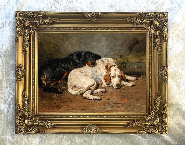 Fine Gilt Framed Oleograph on Canvas - Setters in the Field - aft John Emms