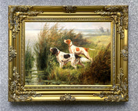 Gilt Framed Oleograph - Setters in a Landscape