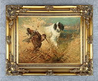 Framed Oleograph of a Setter Flushing a Woodcock