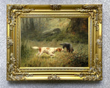 Framed Oleograph of  Setters in a Woodland Landscape