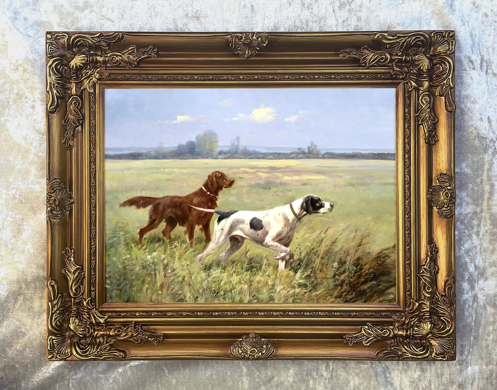 Fine Lithograph on Canvas - Pointer & Setter in a Landscape