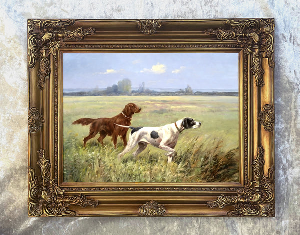 Fine Lithograph on Canvas - Pointer & Setter in a Landscape