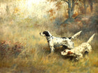 Fine Gilt Framed Lithograph - Pair of Setters in a Landscape in a Woodland Landscape