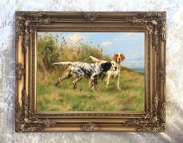 Gilt Framed Oleograph of a English Setters in a Moorland Landscape aft.Thomas Blinks