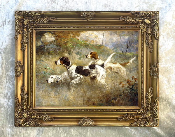 Fine Oleograph on Canvas - "Setters in a Woodland Landscape"