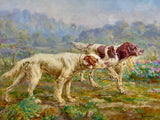 Framed Oleograph of  2 Setters in a Moorland Landscape aft. Rosseau