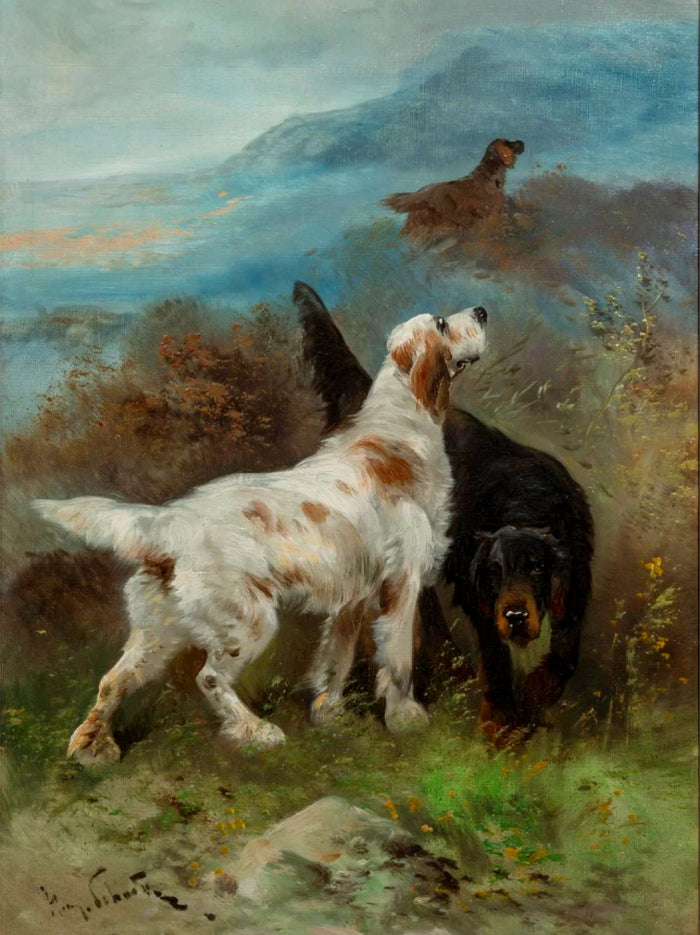 Fine Oleograph on Canvas - A Pair of Setters in the Mountains after Henri Schouten