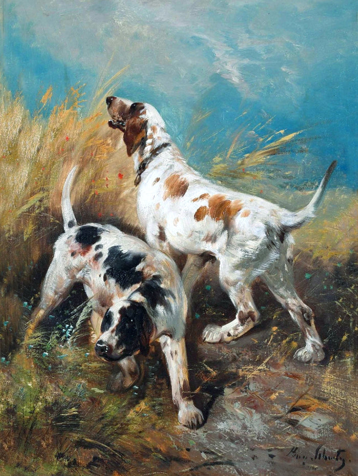 Fine Oleograph on Canvas - A Pair of Setters In The Field after Henri Schouten