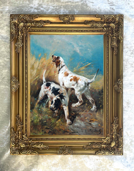 Fine Oleograph on Canvas - A Pair of Setters In The Field after Henri Schouten