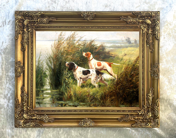Gilt Framed Oleograph - Setters in a Landscape