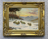 Fine Oleograph on Canvas of Sheep in Winter