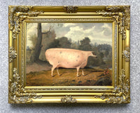 Fine Oleograph on Canvas Portrait of a Prize Sheep in a Landscape