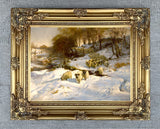 Fine Oleograph on Canvas - Sheep in a Wintry Woodland Landscape