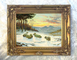 Fine Oleograph on Canvas of Sheep in Winter