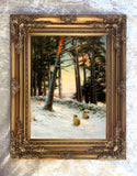 Fine Oleograph on Canvas of Sheep in a Snowy Meadow aft. J Farquharson