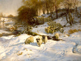 Fine Oleograph on Canvas - Sheep in a Wintry Woodland Landscape