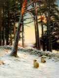 Fine Oleograph on Canvas of Sheep in a Snowy Meadow aft. J Farquharson