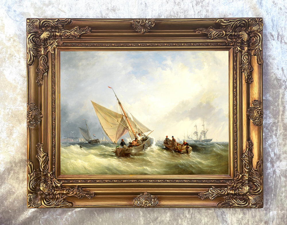 Gilt Framed Oleograph of Shipping in a Squall