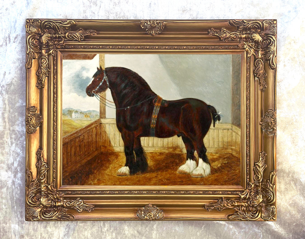 Oleograph on Canvas - A Shire Horse in a Stable aft. Albert Clark