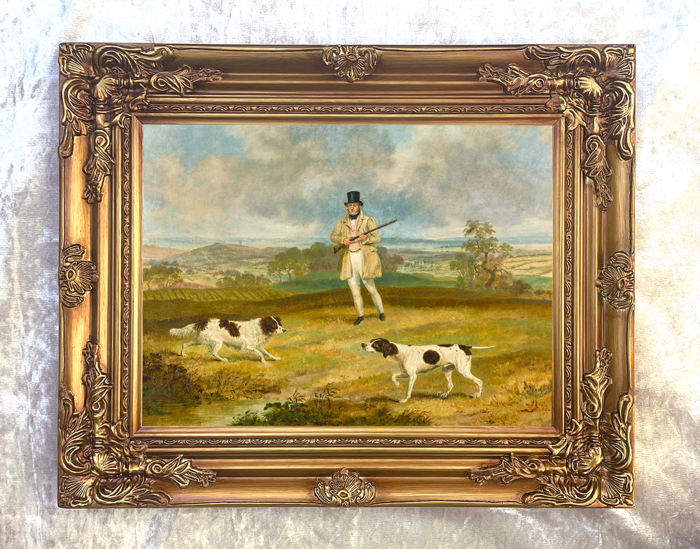 Fine Oleograph on Canvas - "Sportsman with his Gundogs"