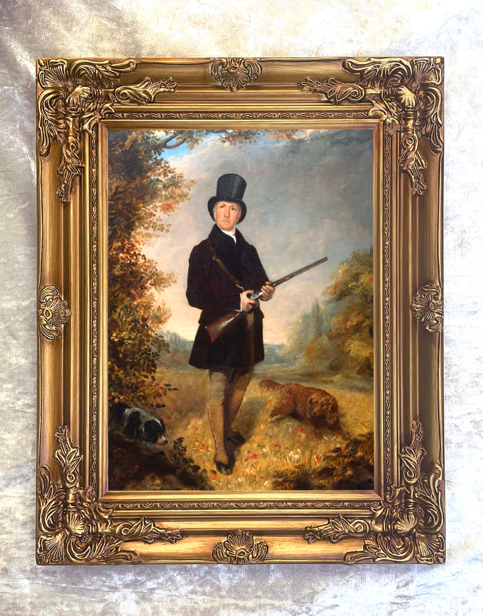 Fine Oleograph on Canvas -A Georgian Sportsman with his Gun Dogs