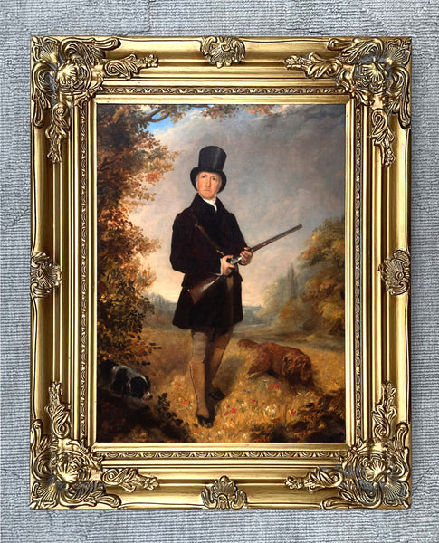 Fine Oleograph on Canvas -A Georgian Sportsman with his Gun Dogs