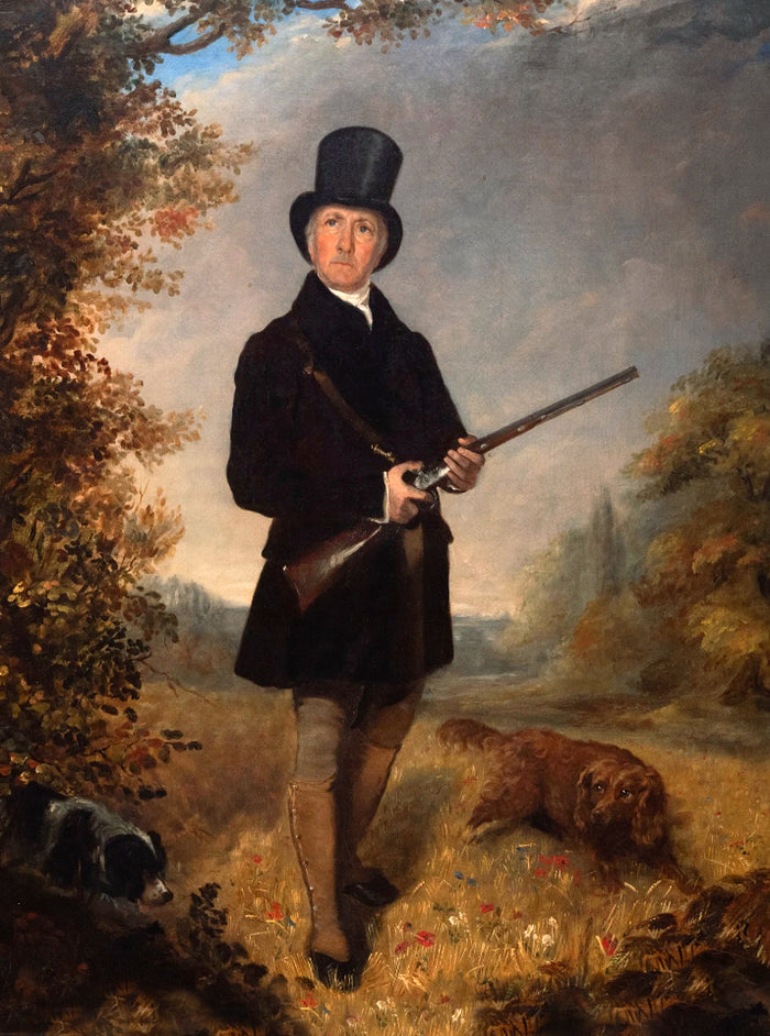 Fine Oleograph on Canvas -A Georgian Sportsman with his Gun Dogs