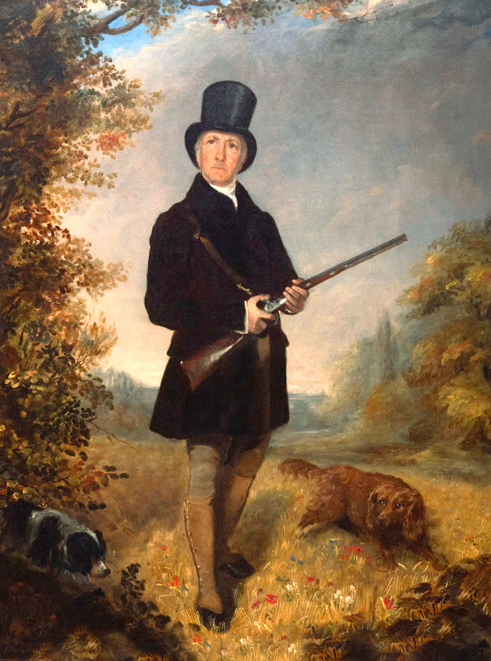 Fine Oleograph on Canvas -A Georgian Sportsman with his Gun Dogs