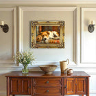 Gilt Framed Oleograph of a Rough Coat Jack Russell sleeping