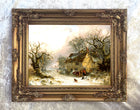 Fine Oleograph on Canvas of a Traveller by a Wintry Cottage
