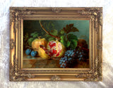 Fine Oleograph on Canvas Still Life of Mixed Fruit on a Marble Ledge