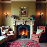 Fine Oleograph on Canvas - Still life of Roses & Bellflowers in a vase on a marble ledge