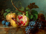 Fine Oleograph on Canvas Still Life of Mixed Fruit on a Marble Ledge
