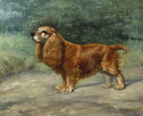 Framed Oleograph of  a Cocker Spaniel in a Wooded Landscape