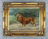 Framed Oleograph of  a Cocker Spaniel in a Wooded Landscape