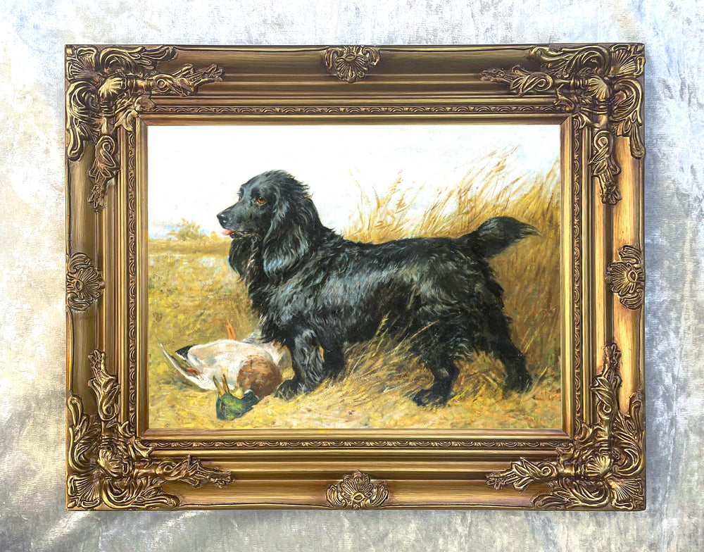 Gilt Framed Oleograph of  a Spaniel with Game aft. John Emms