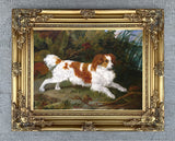 Gilt Framed Oleograph of a Field Spaniel in a Woodland Landscape