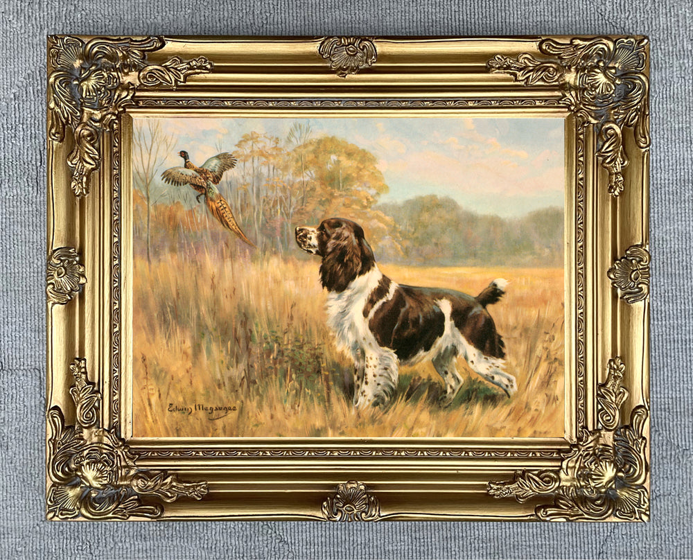 Framed Oleograph of  a Spaniel "Putting up Game"