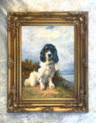 Fine Gilt Framed Oleograph of a Spaniel in a Coastal Landscape