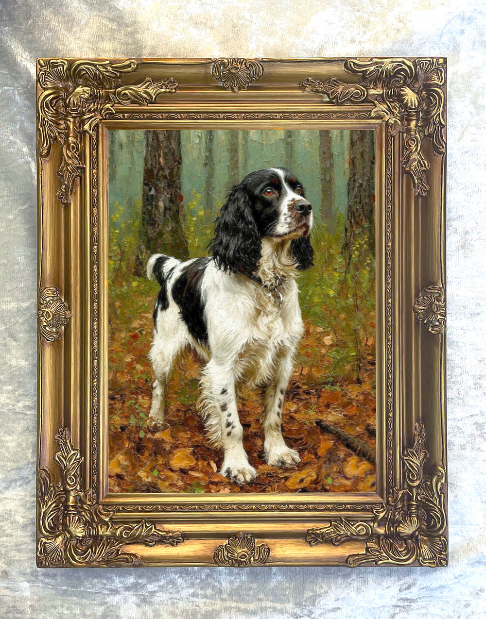 Gilt Framed Oleograph of a working Springer Spaniel