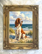 Gilt Framed Oleograph of a Springer Spaniel by the Coast