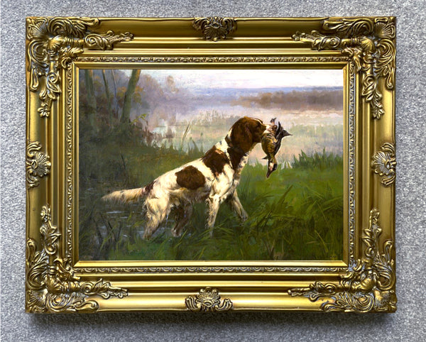 Gilt Framed Oleograph of a Springer Spaniel