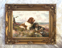 Fine Oleograph on Canvas - "Working Spaniels in a Moorland Landscape"