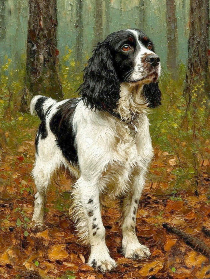 Gilt Framed Oleograph of a working Springer Spaniel