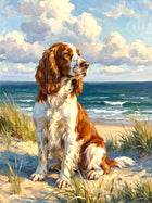 Gilt Framed Oleograph of a Springer Spaniel by the Coast