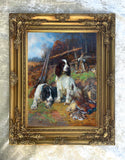 Fine Oleograph on Canvas - A Pair of Spaniels with Game