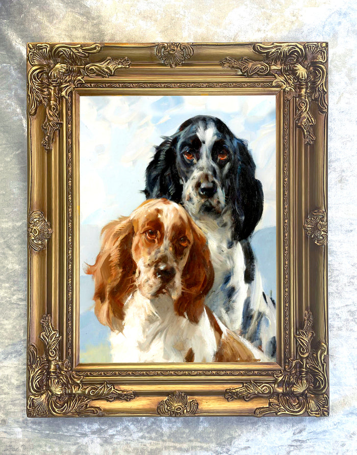 Fine Gilt Framed Oleograph of a Pair of Spaniels